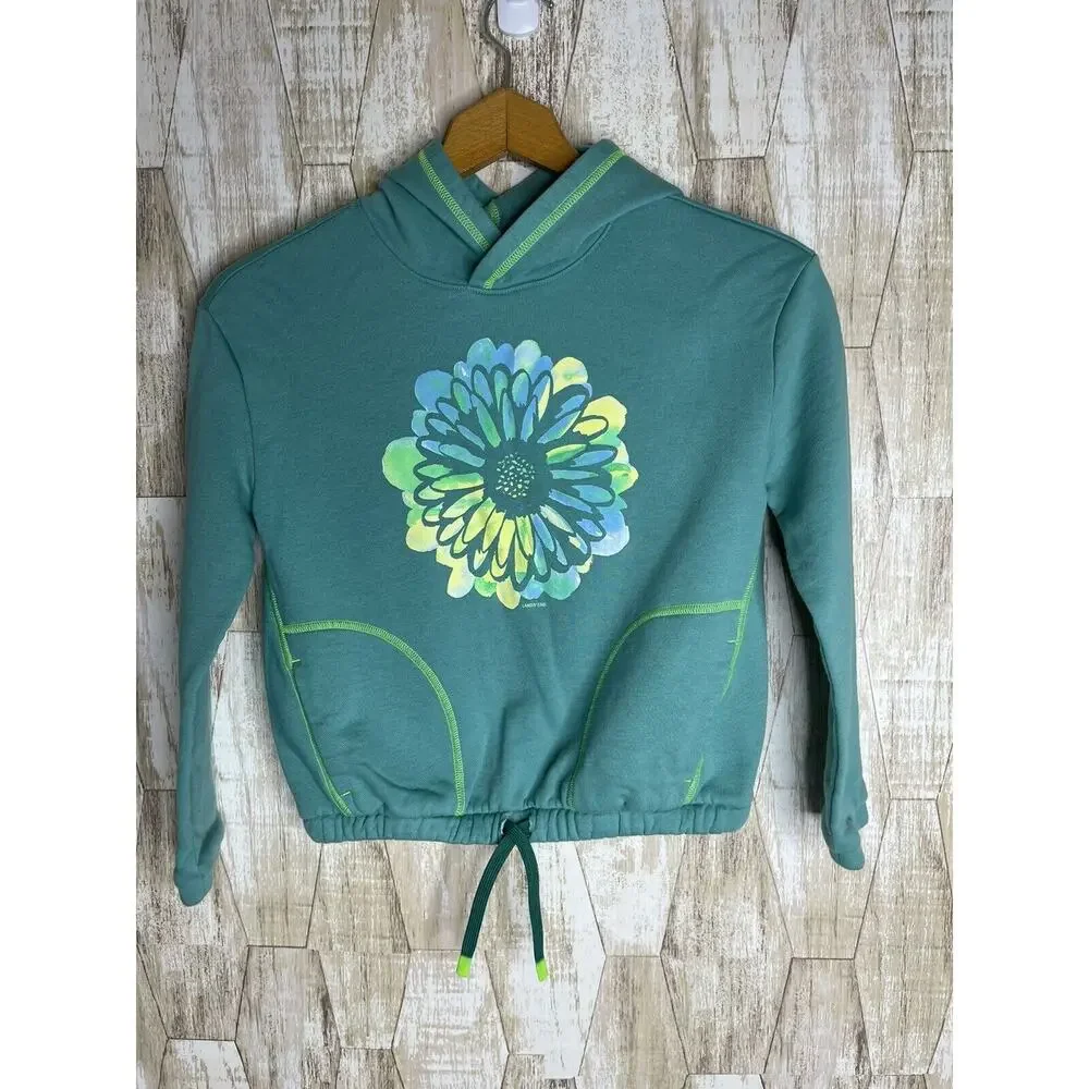 Lands' End Girls Size M 8 Pullover Teal-Green Sweatshirt Hoodie Elastic Waist